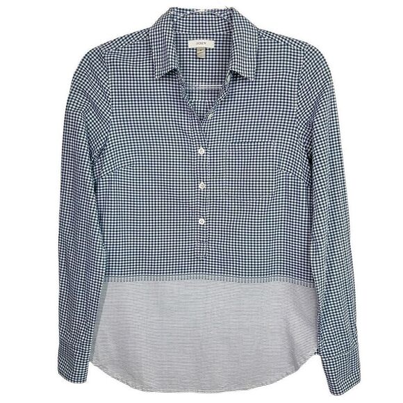 J. Crew Blue White Plaid Striped Long Sleeve Popover Shirt 2 - Picture 1 of 5